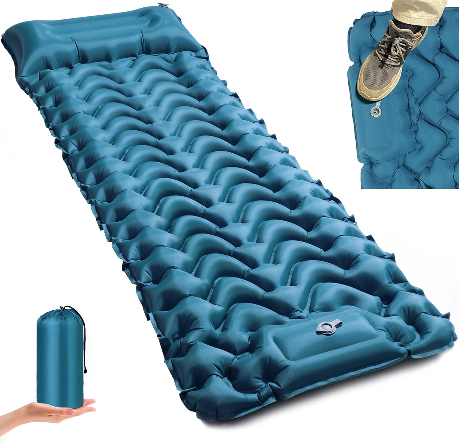 COVACURE Camping Mat - 3.9" Thick Inflatable Sleeping Mat with Built-in Foot Pum...