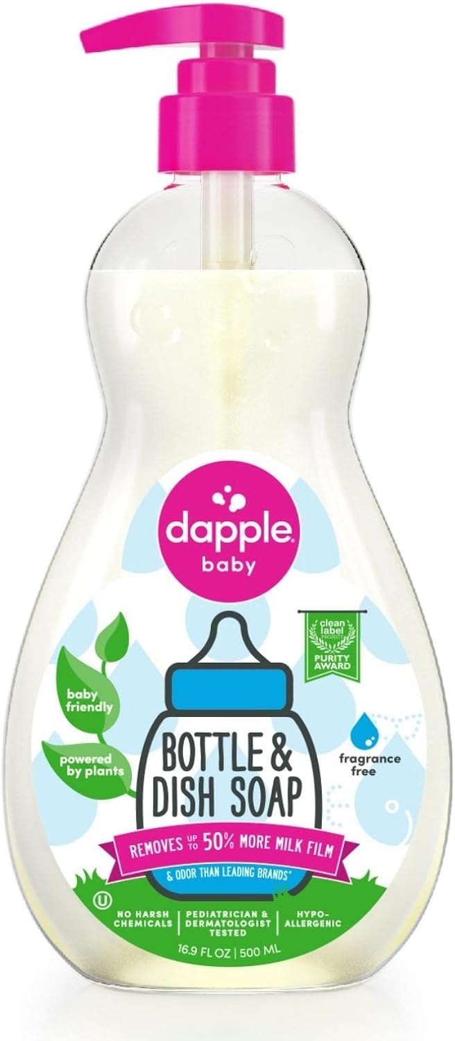 Dapple Baby Bottle Soap & Dish Soap Baby, Fragrance Free, 16.9 Fl Oz Bottle - Pl...