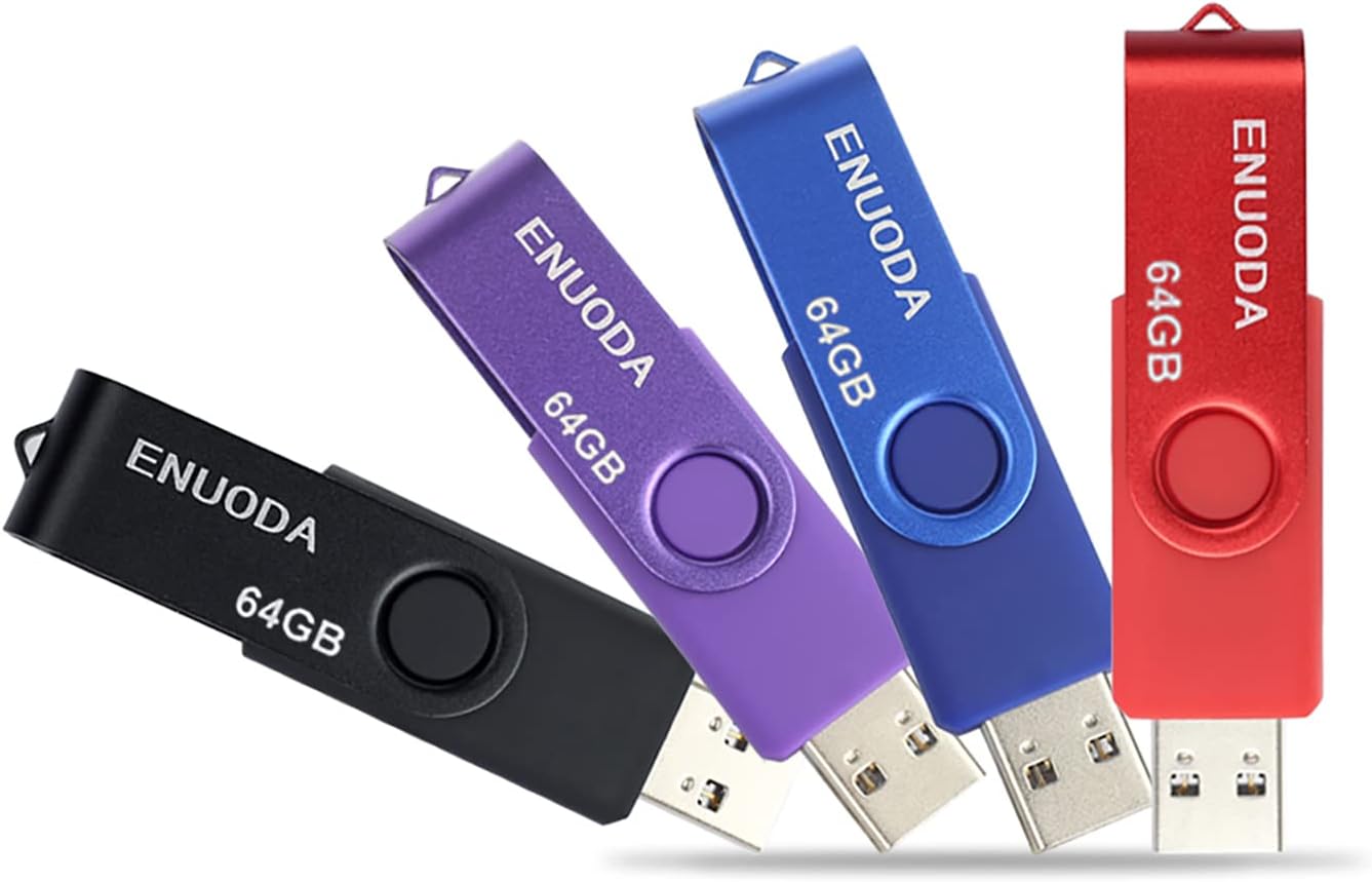 ENUODA Memory Stick 64GB 4 Pack USB 2.0 Flash Drive Swivel Design Pen Drive Stor...