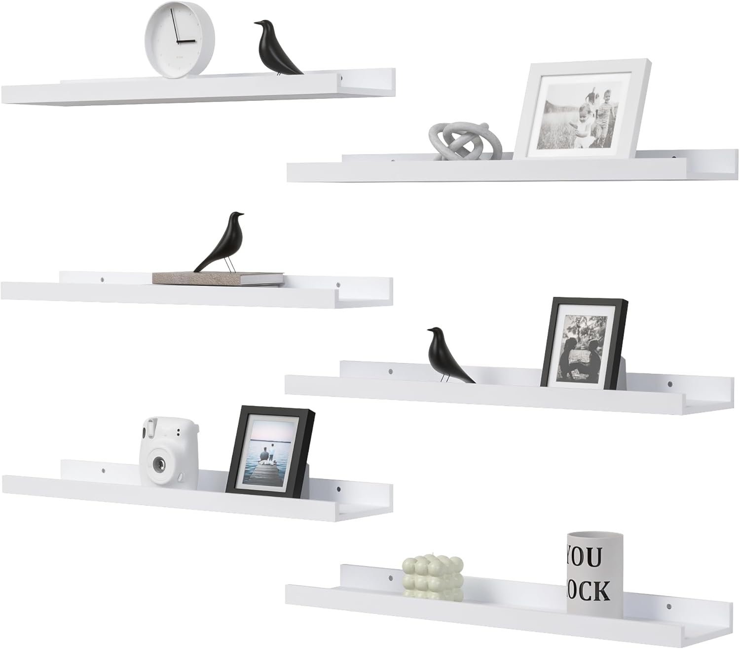 Floating Shelves Set of 6, 24 Inch Wall Shelves with Lip, Long Display Shelves f...