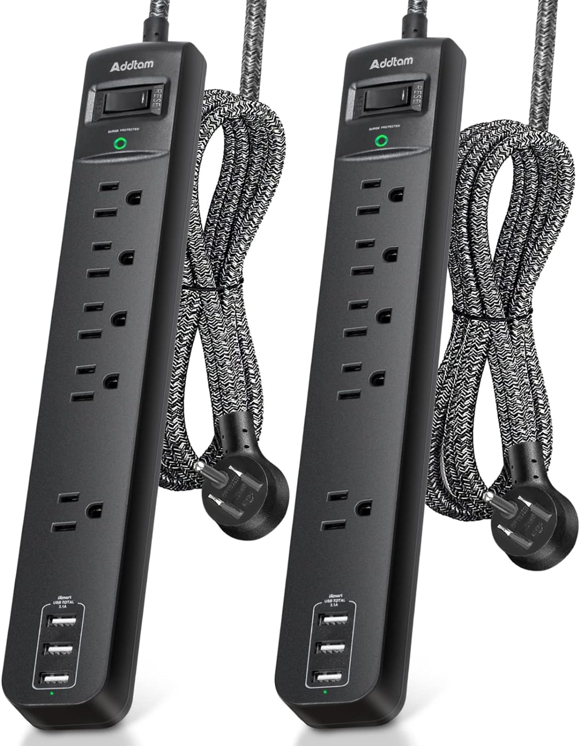 15FT Power Strip Surge Protector - Extension Cord with 5 Widely Outlets 3 USB Ch...