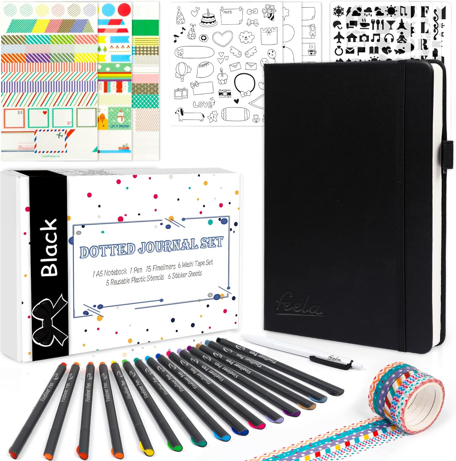 feela Bullet Dotted Journal Kit, A5 Dotted Bullet Grid Journal Set with 224 Page...