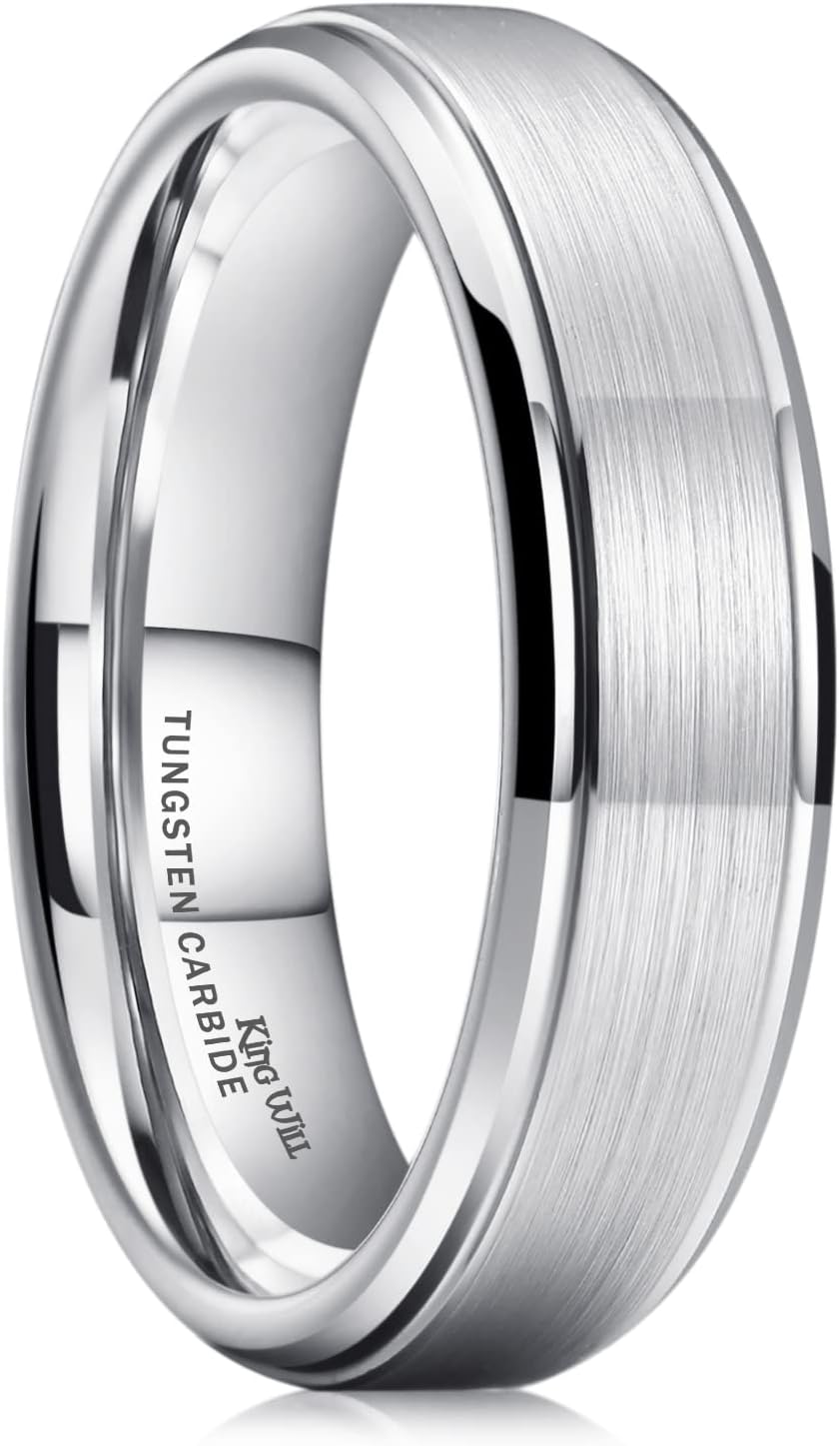 King Will Basic Men's Tungsten Carbide Ring 6mm/7mm/8mm Polished Beveled Edge Ma...