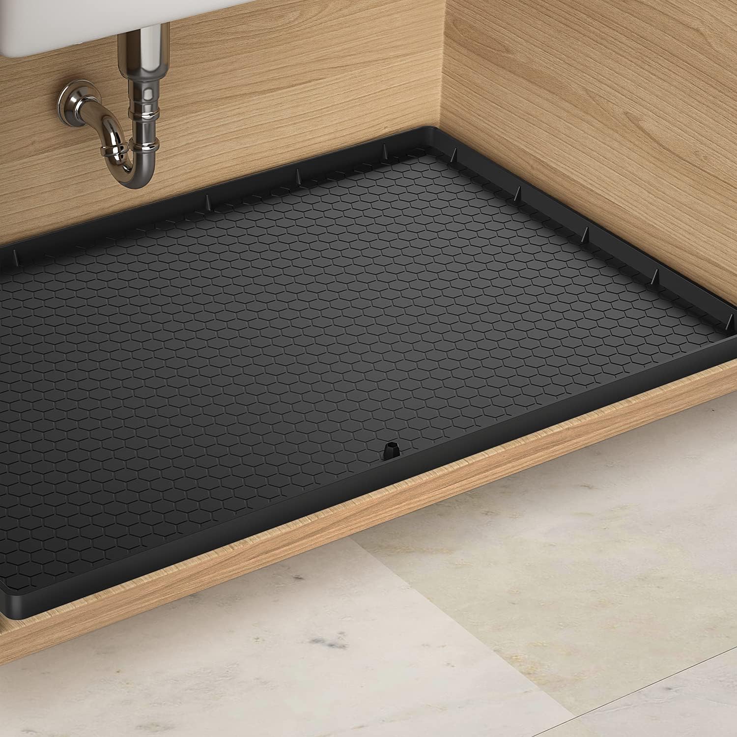 Under Sink Mat - 28" x 22" Waterproof Kitchen Cabinet Tray - Flexible Silicone U...