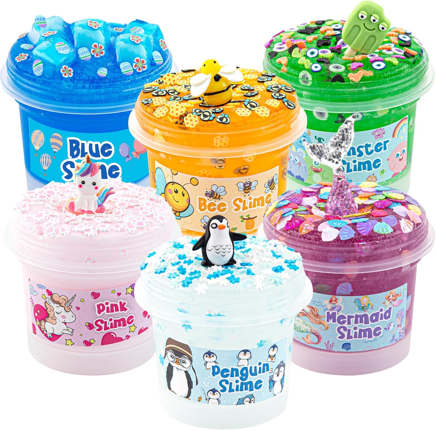Okaybee 6 Pack Animal Slime Kit, 20 FL OZ Clear Slime for Kids, Jelly Cube Crunc...