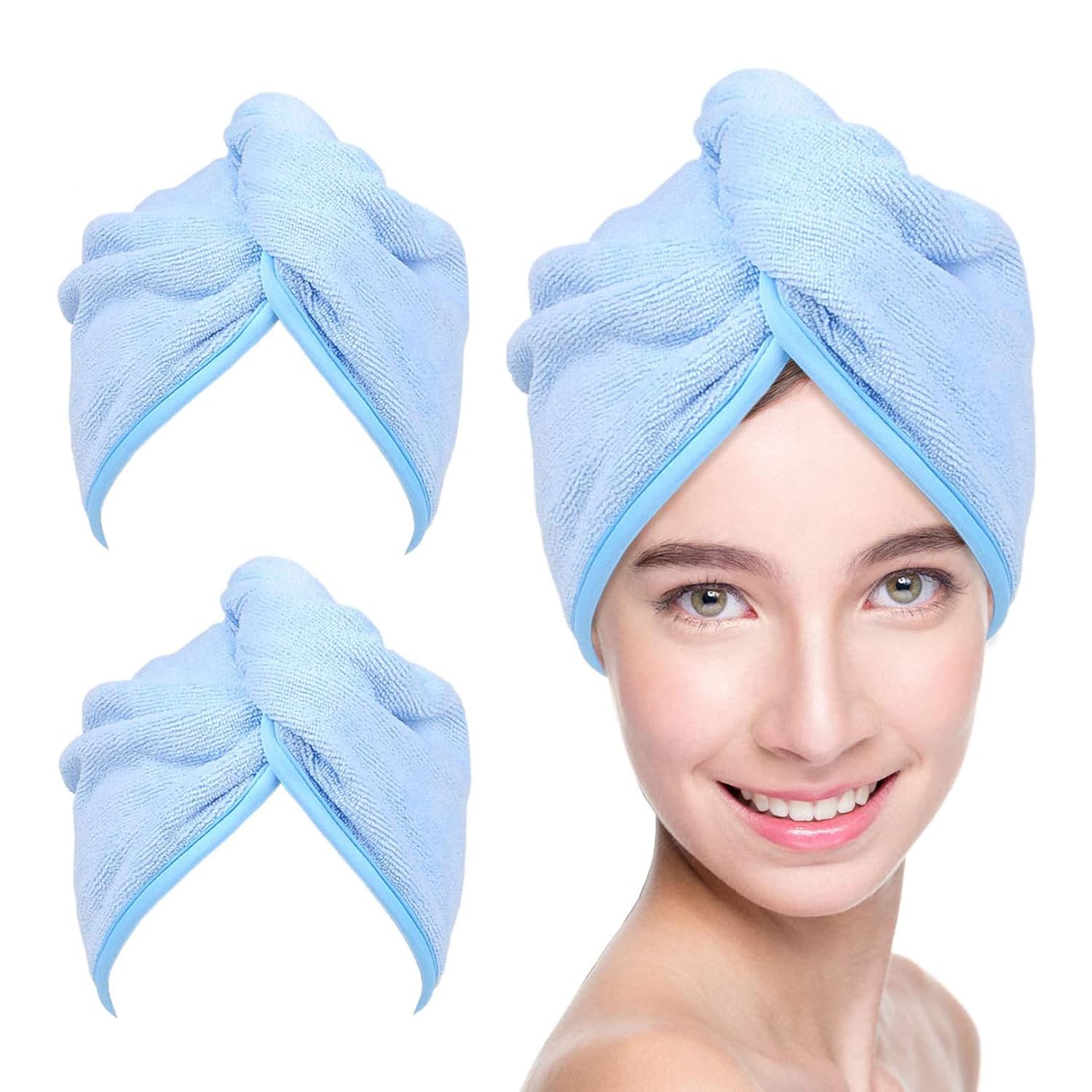 YoulerTex Ultra Plush Microfiber Hair Towel Wrap for Women, 2 Pack 10 inch X 26i...