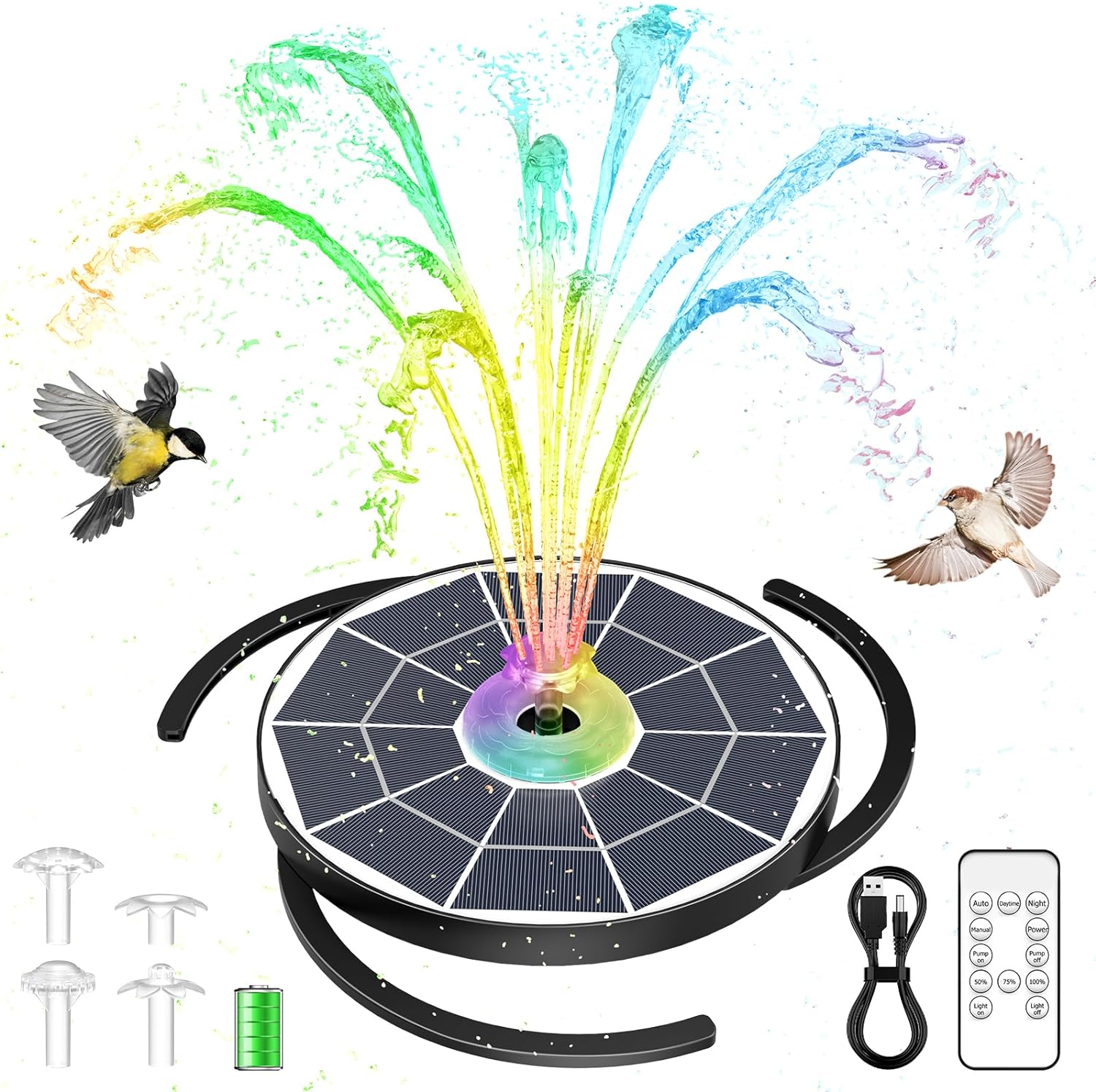 AISITIN 6.5W LED Solar Fountain with Remote Control, Solar Pool Pump with 3000 m...