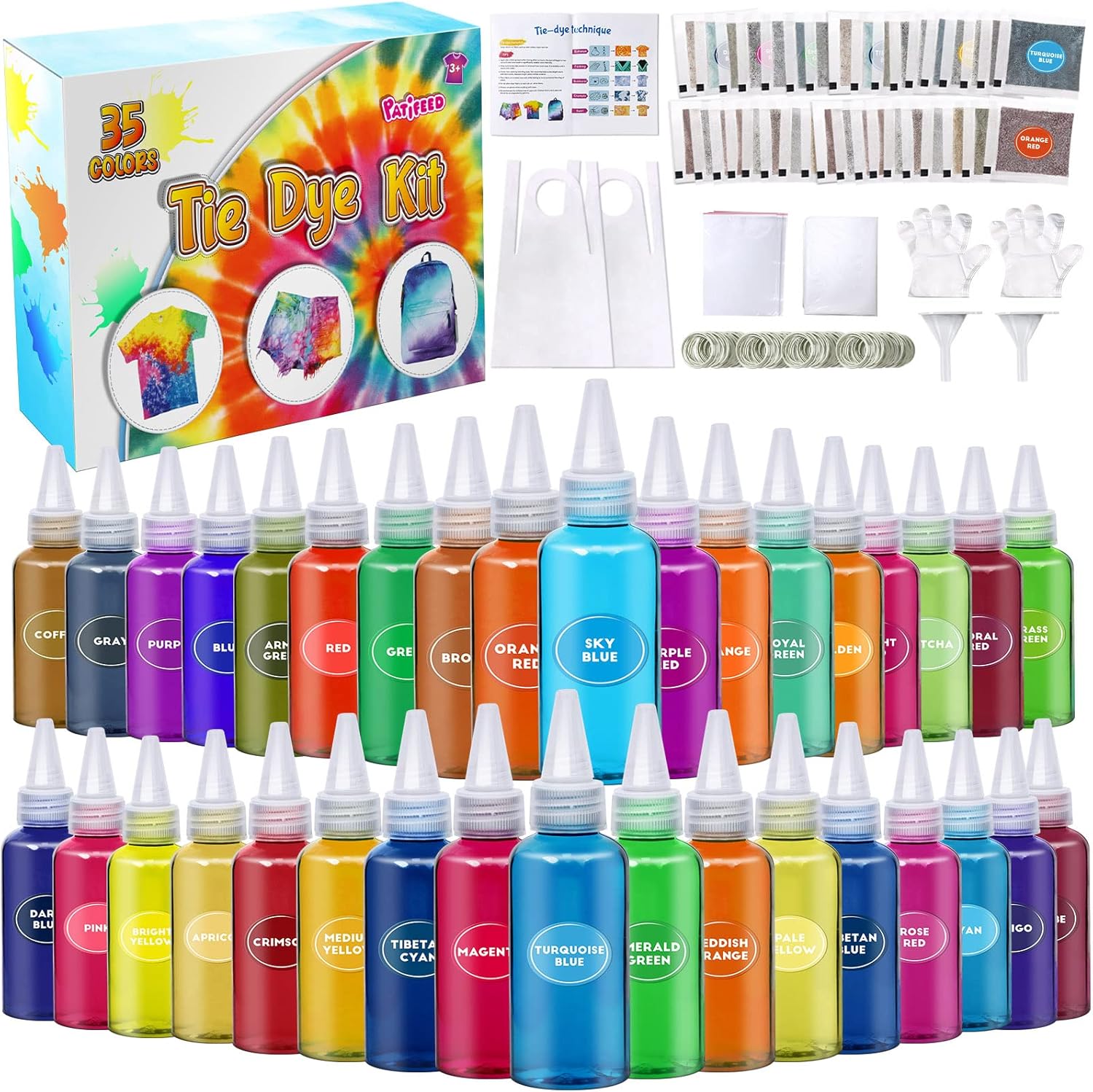 PATIFEED Tie Dye Kit for Kids, 35 Colors Tie-Dye Set, Tye Dye Kit for Clothes, G...