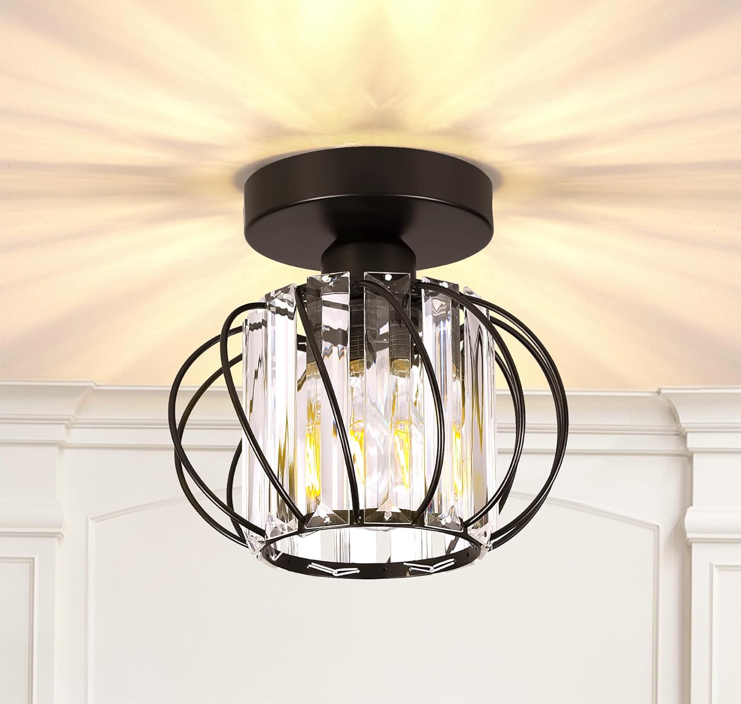 GIGGI Black Crystal Ceiling Lights, E27 Semi-Flush Ceiling Light, Modern Ceiling...