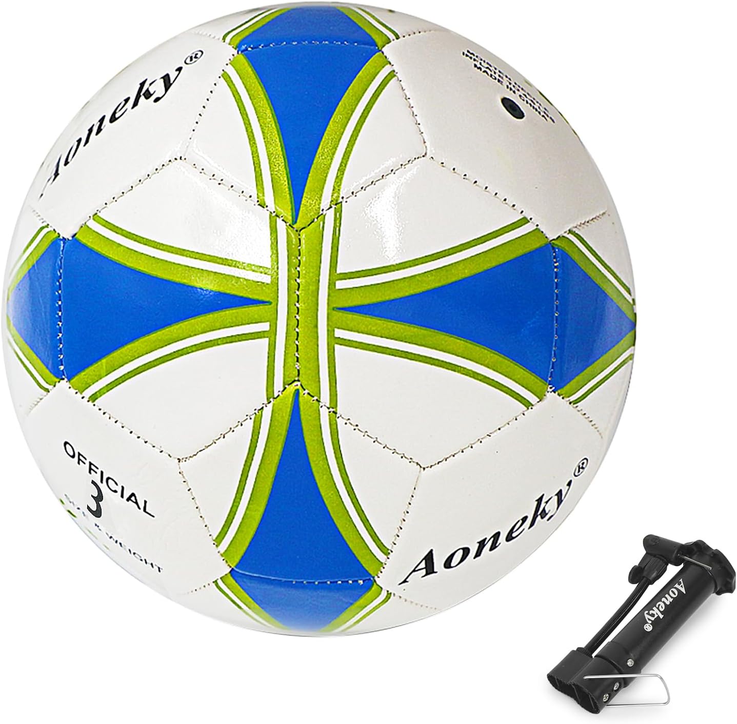 Aoneky Soccer Ball with Pump Size 3 - Single Deflated Ball with Pump