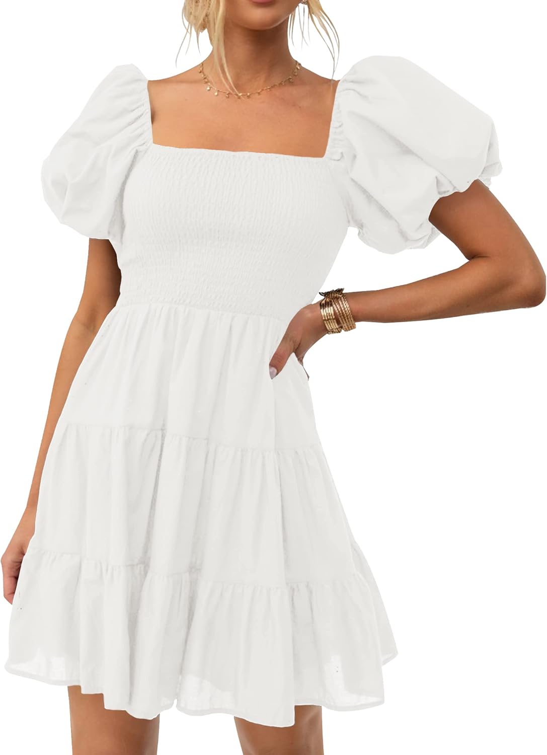 ZESICA Women's 2024 Boho Summer Square Neck Puff S...