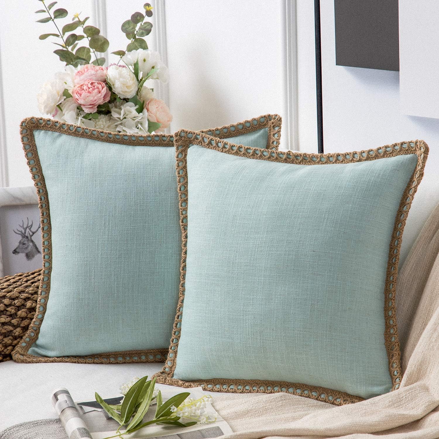 Phantoscope Pack of 2 Farmhouse Decorative Throw Decorative Pillow Cover Burlap...