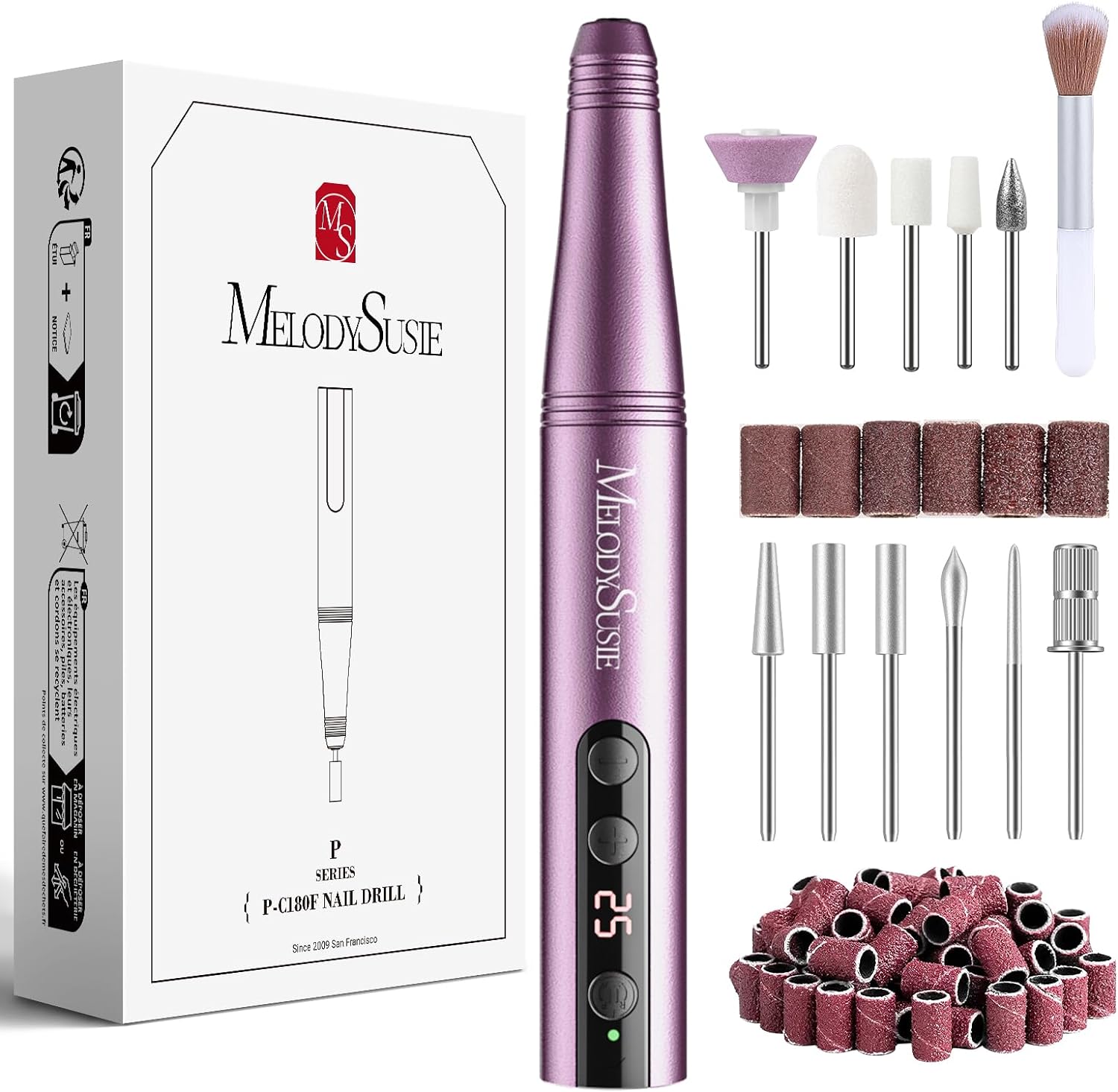 MelodySusie Electric Nail Files 11 in 1 Kit PC180F Cordless Nail Drill for Acryl...