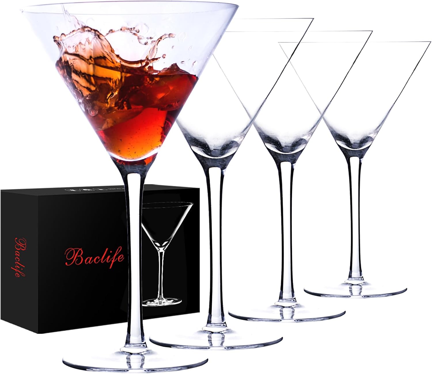 Martini Glasses Set of 4-9.5 oz Coupe Glass Set with Stem - Handblown Crystal Co...