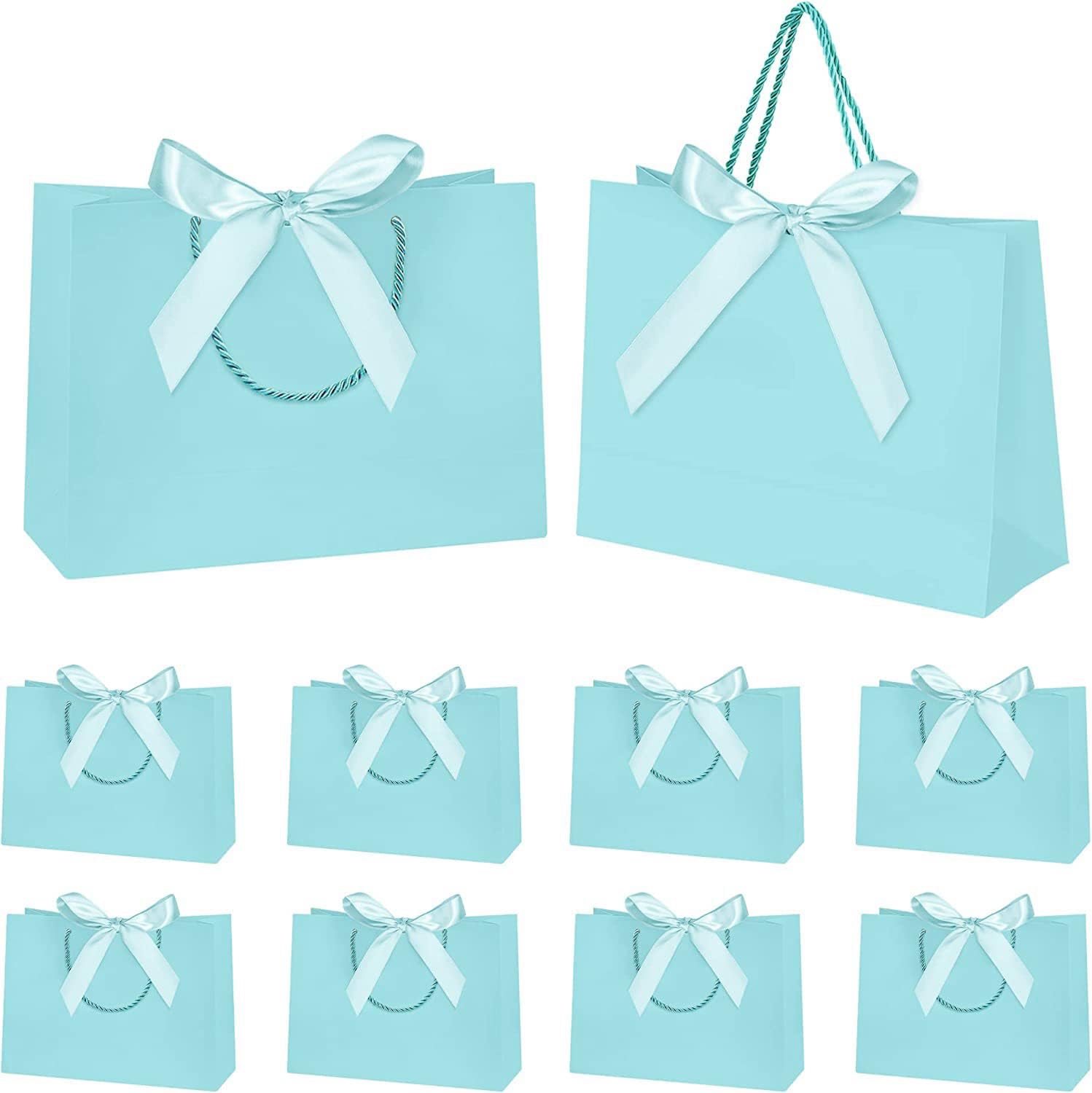10pcs Gift Bag With Blue Silk Bow Ribbon Luxury Paper Party Gift Bags With Handl...