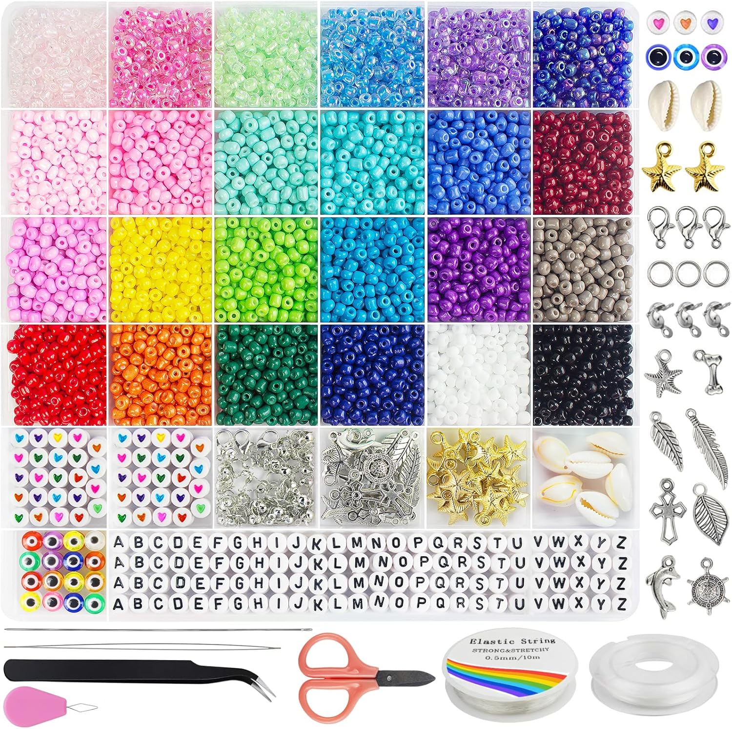 Dazhqp 4mm Glass Seed Beads for Bracelet Making Kit, 24 Colors Small Beads for F...