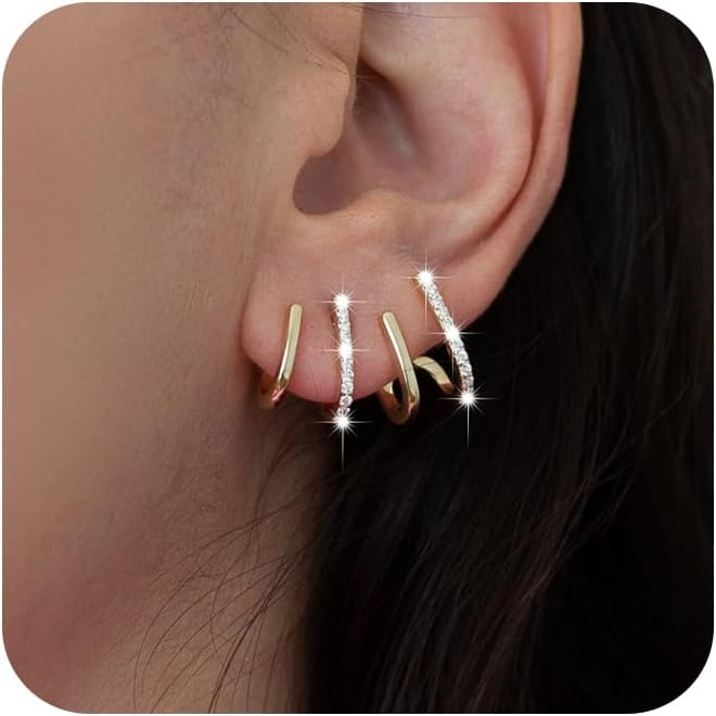 Dainty Small Hoop Earrings for Women -Trendy 14K Gold/Silver Plated Hypoallergen...