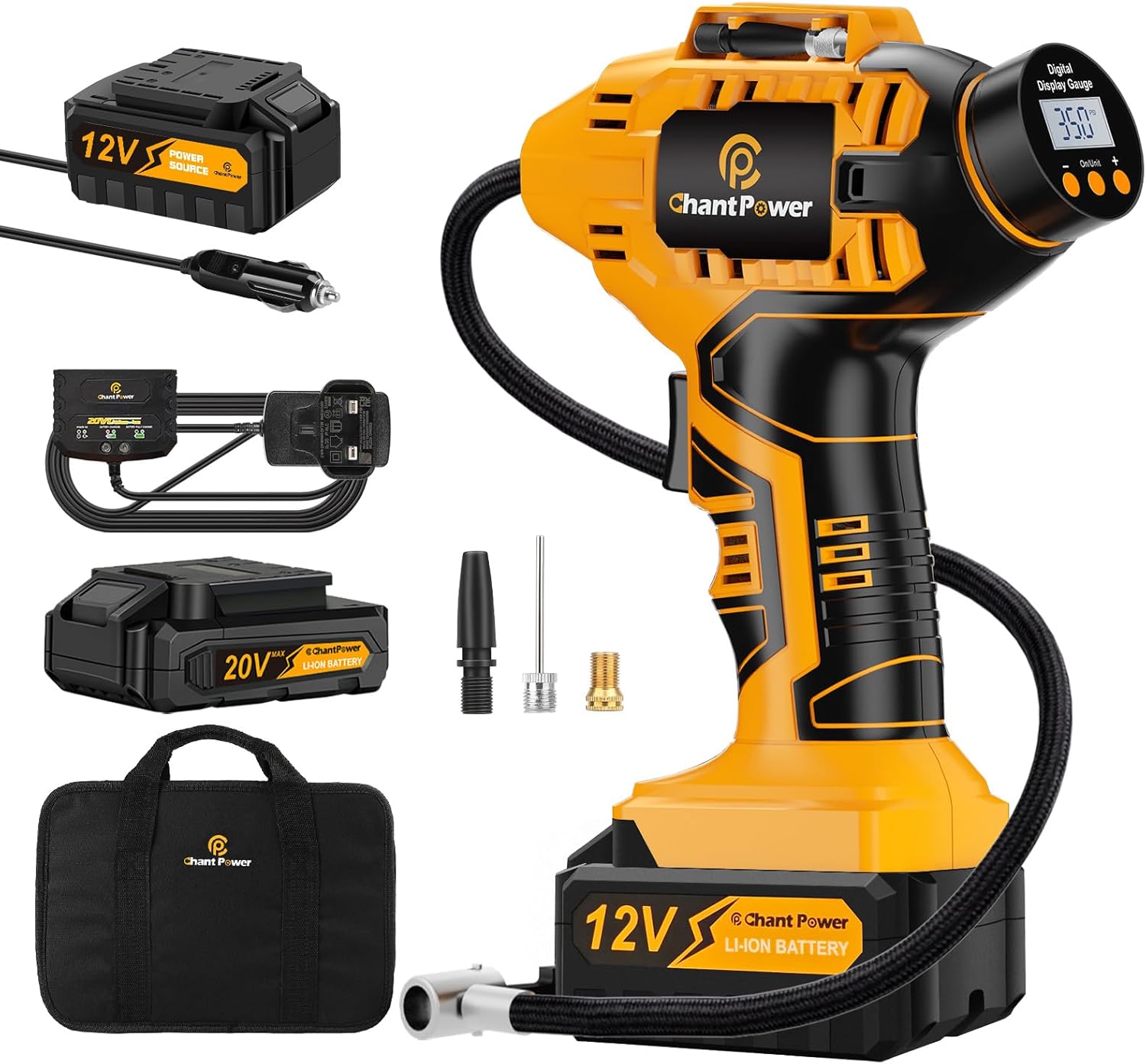 C P CHANTPOWER Tyre Inflator Air Compressor, 20V Cordless Car Tyre Pump with Rec...
