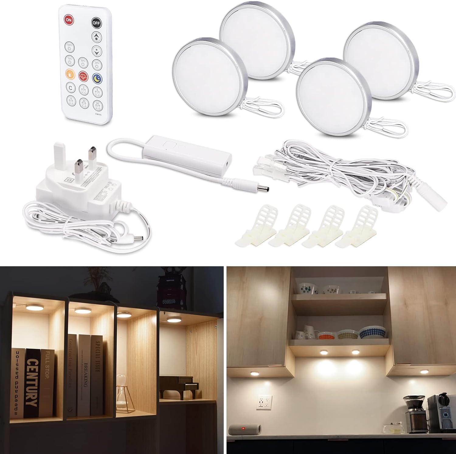 WOBANE Under Counter Lights, Dimmable LED Under Cabinet Lighting, 4 Pack LED Puc...