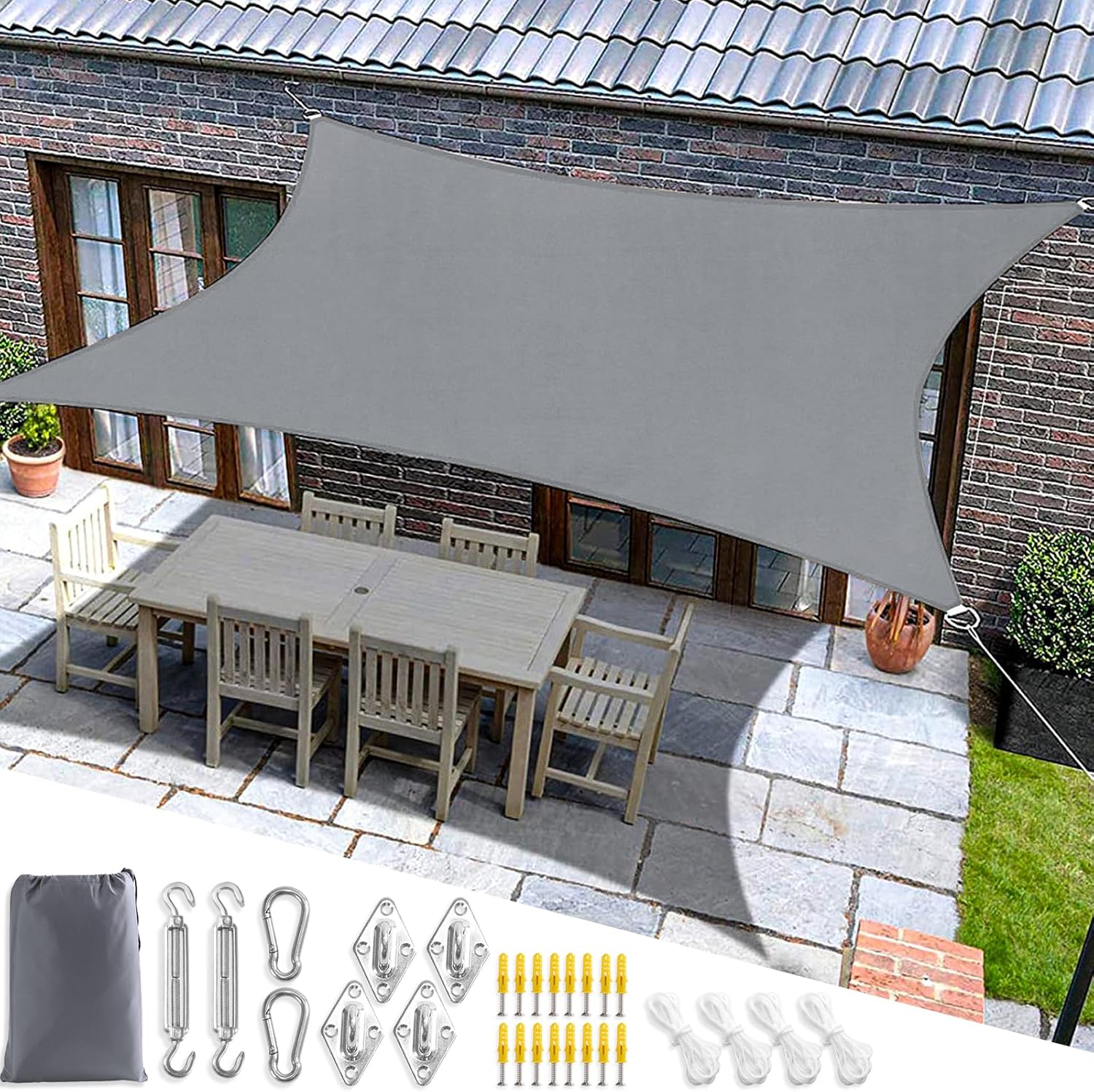 Mokani Sun Shade Sail for Garden, 3x3m Rectangle Sunscreen Awning Canopy, Waterp...