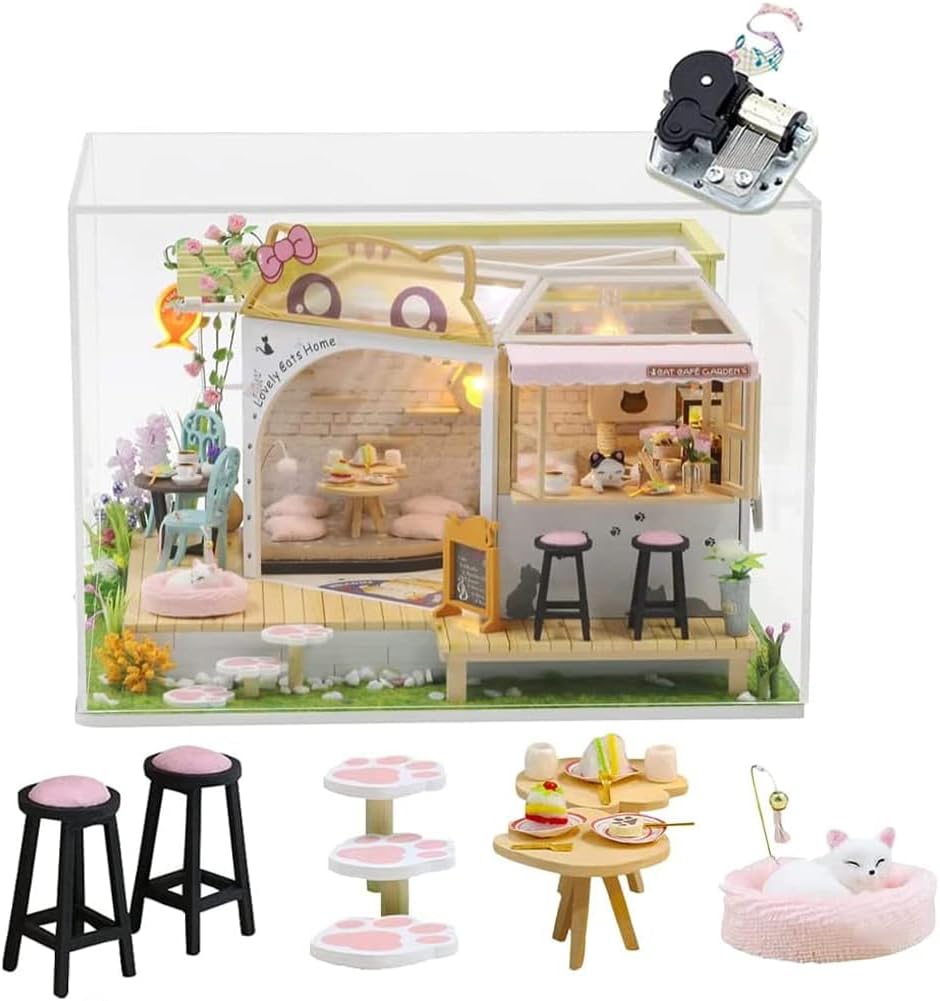 erhumama DIY Music Dollhouse With Dust Cover Minia...