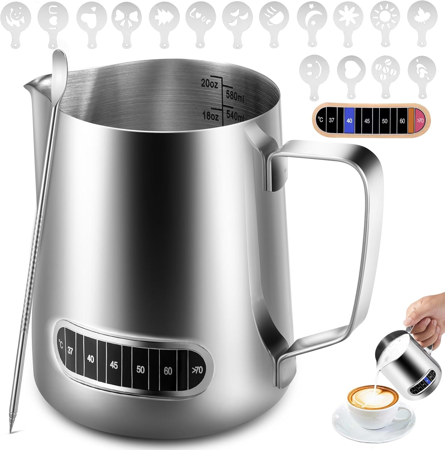 Anpro Milk Frothing Pitcher, 600 ml/20 oz 304 Stainless Steel Milk Pitcher with...