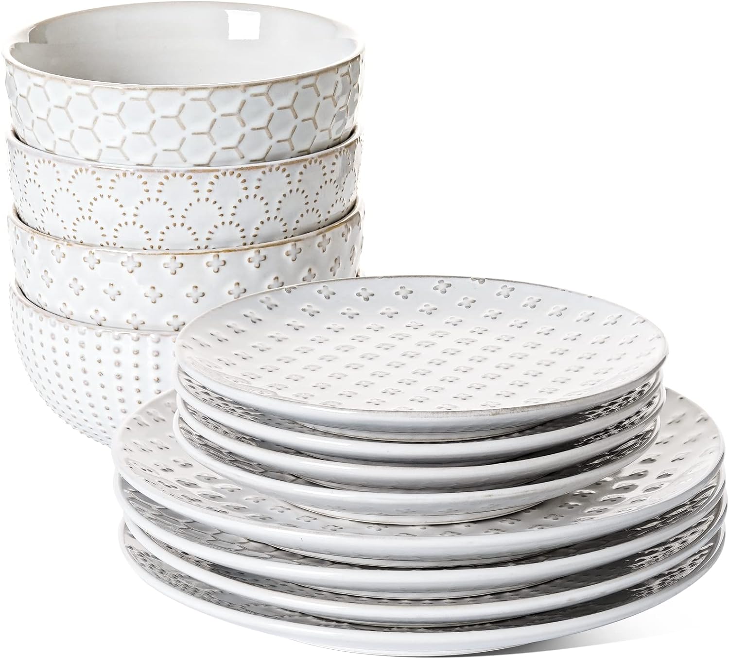 LE TAUCI Dinnerware Sets 12 PCS, Ceramic Plates and Bowls Set, Suit For Housewar...