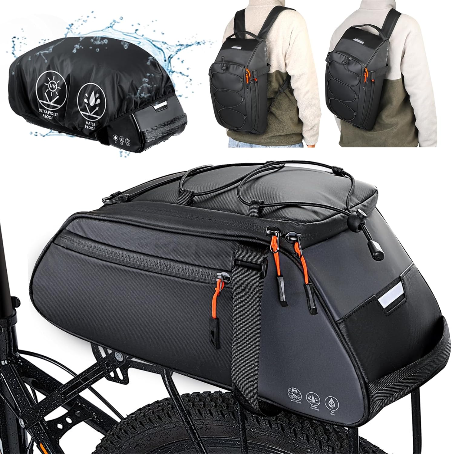 WOTOW Bike Rack Bag Waterproof - 10L Large Capacity Bike Trunk Bag, Reflective B...