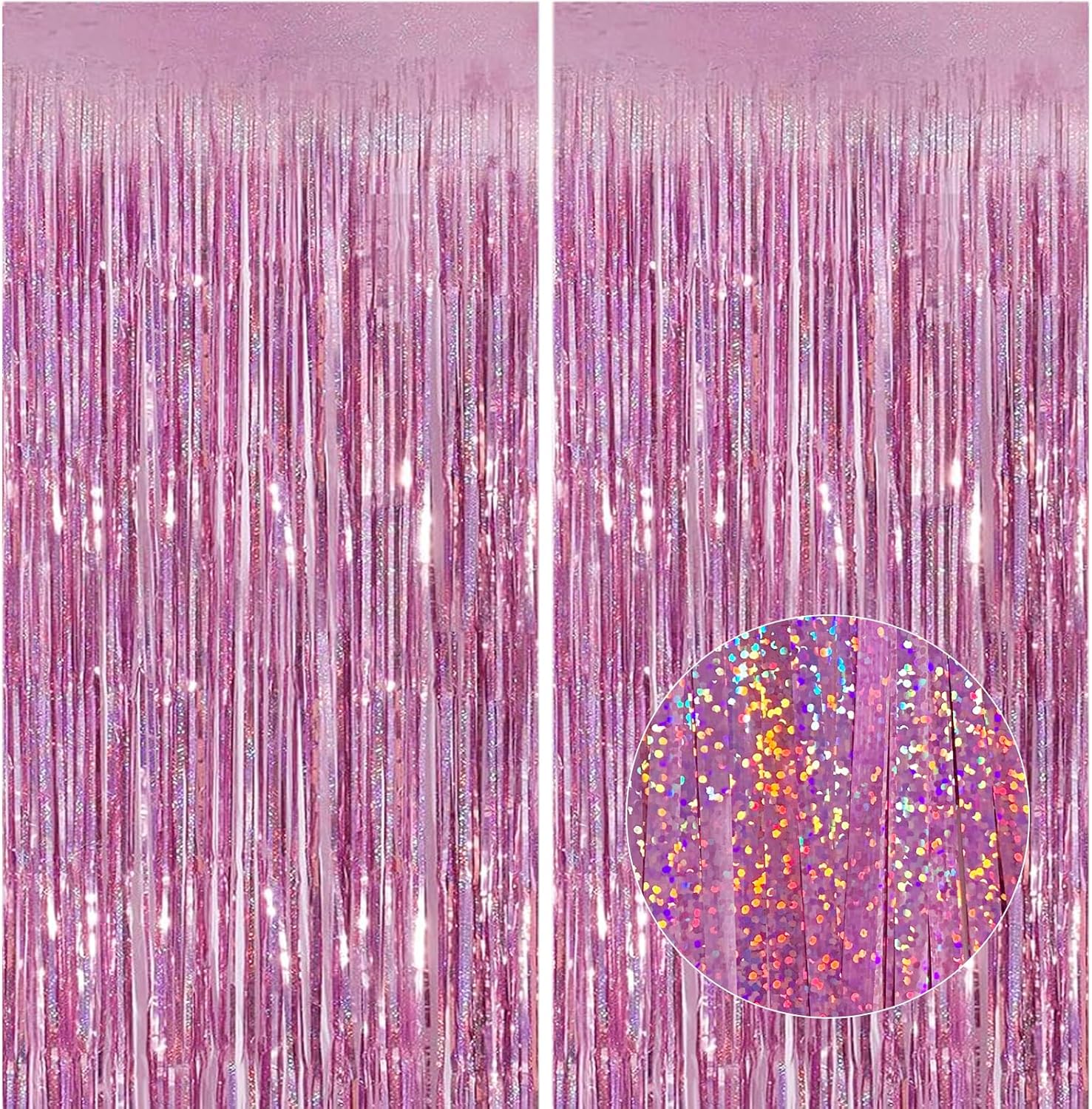Lericttor 2Pcs 3.3ft x 8.2ft Tinsel Curtains Pink Glitter Foil Fringe Curtain Ba...