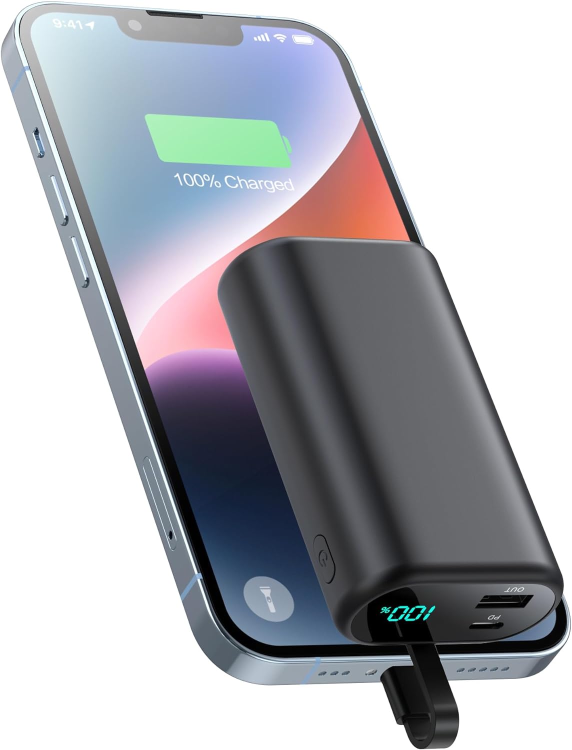 HETP Power Bank 10800mAh, PD 15W 3.0A Portable Charger with Built-In Cable, 3 Ou...