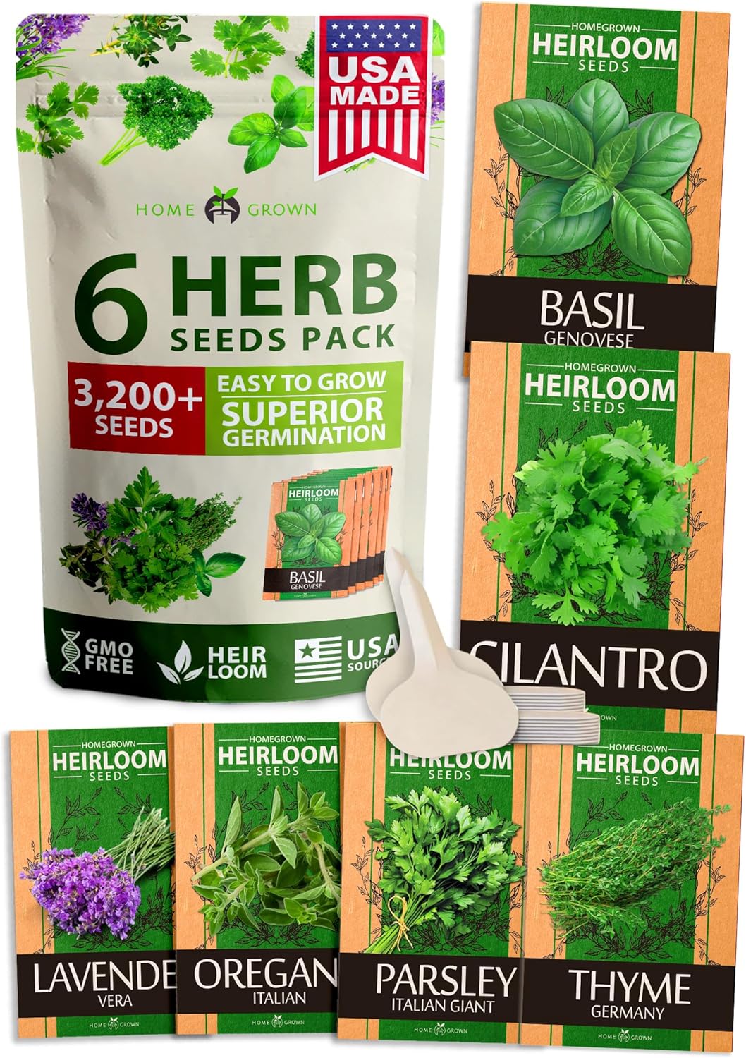 HOME GROWN 6 Herb Seeds Variety Pack – Plant an Indoor or Outdoor Herb Garden: B...