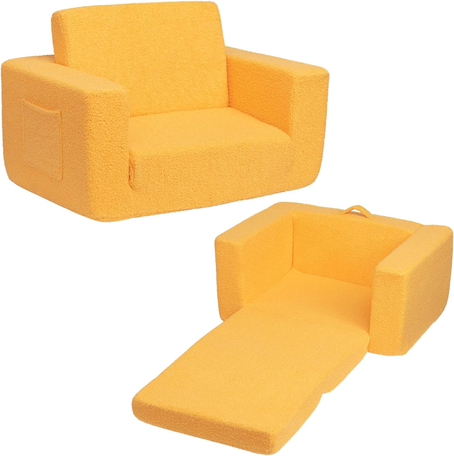 BEJOY Kids Sofa Bed 2-in-1 Fold Out Bed Cuddly Teddy Fur Toddler Couch Convertib...