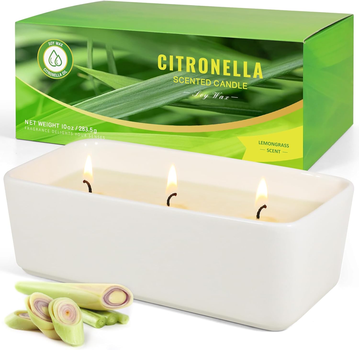 Citronella Candles, 3 Wicks Citronella Candles, Soy Wax with Lemongrass Essentia...
