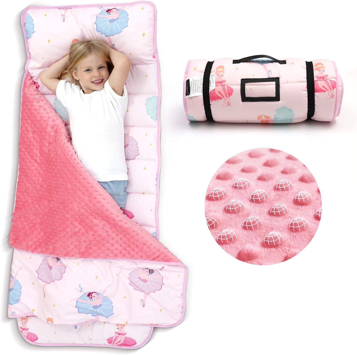 ACRABROS Toddler Nap Mat with Pillow and Blanket, Extra Large Rolled Napping Mat...