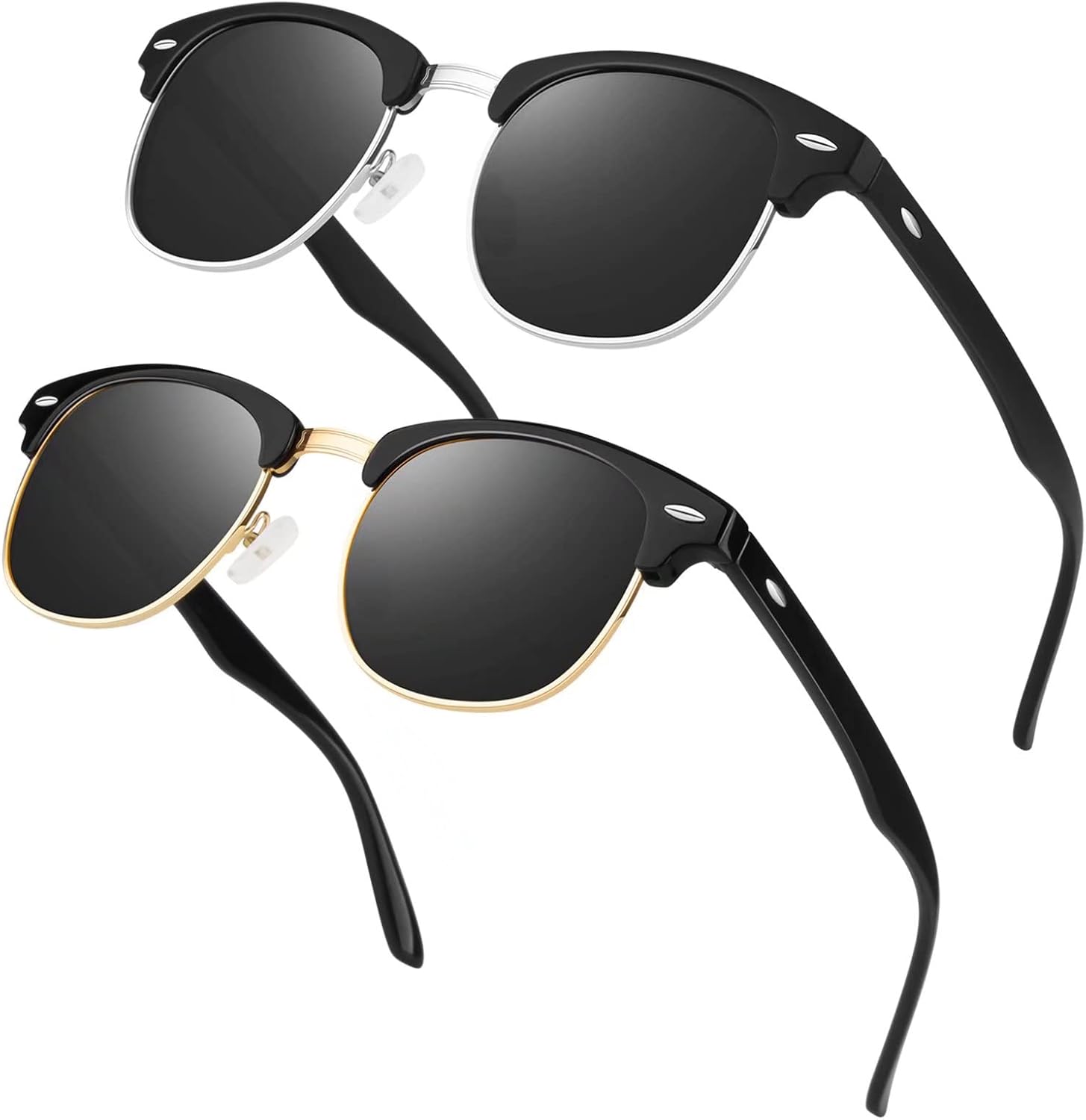 LINVO Semi-Rimless Polarised Sunglasses for Men Women, Retro Half Frame UV400 Pr...