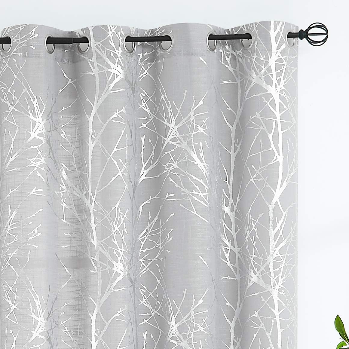 FMFUNCTEX Linen Semi Sheer Curtains for Bedroom, Silver Foil Curtains 84 Inches...