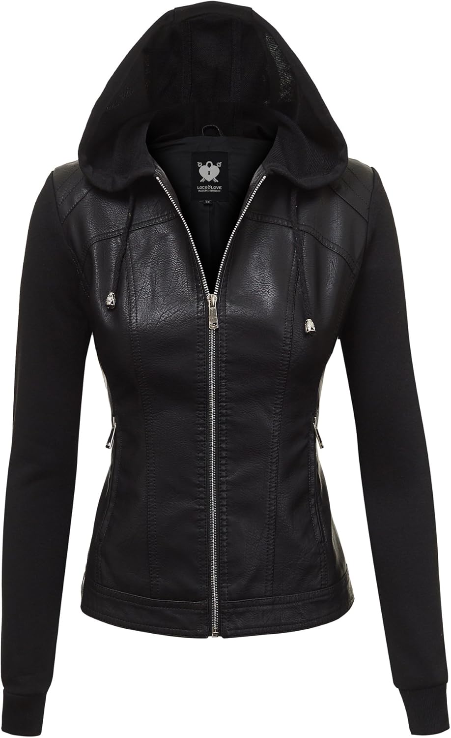 Lock and Love Women's Removable Hooded Faux Leather Jacket Moto Biker Coat Small...