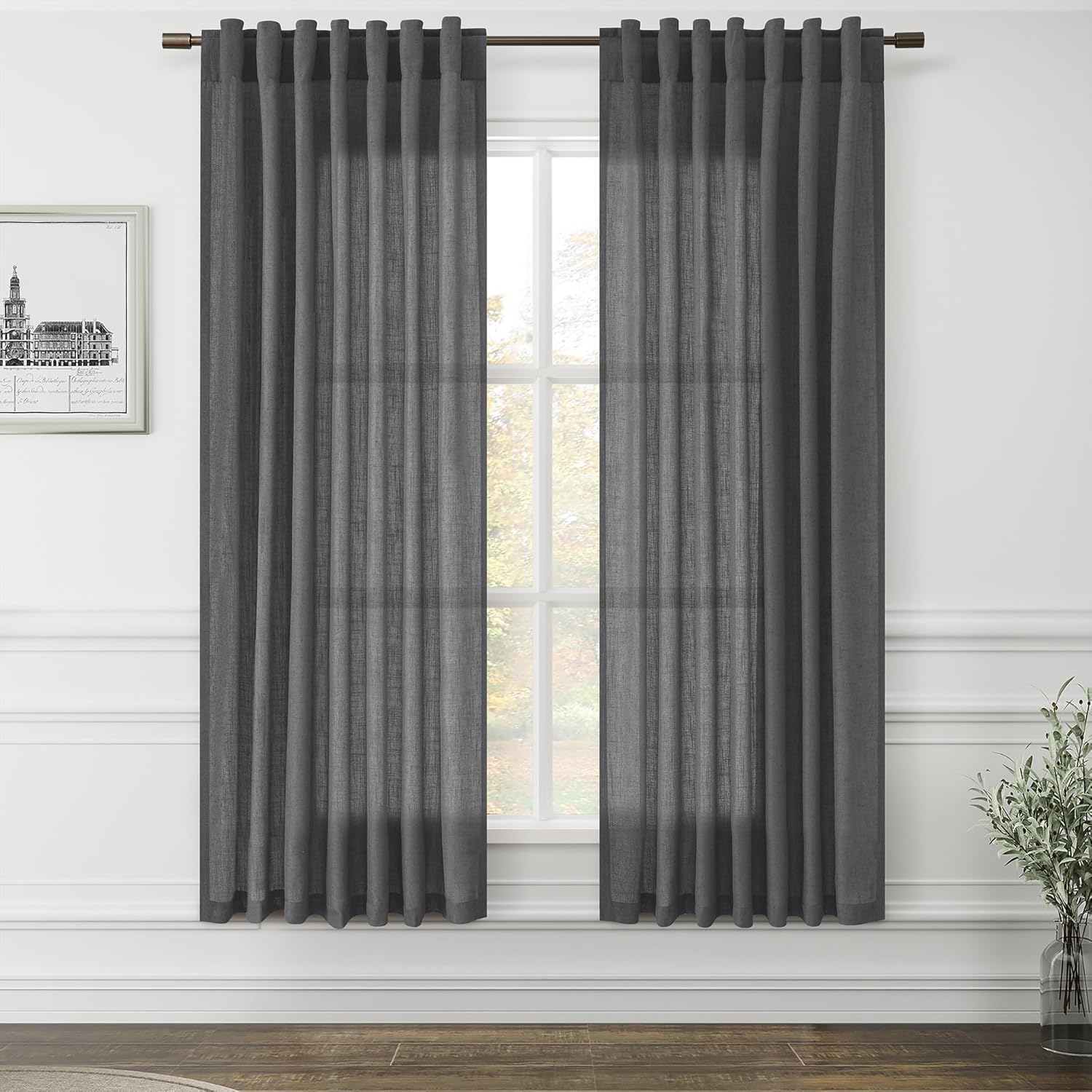 Joywell Hook Belt Linen Semi Sheer Curtains Inches Length Long Rod Pocket/Back T...