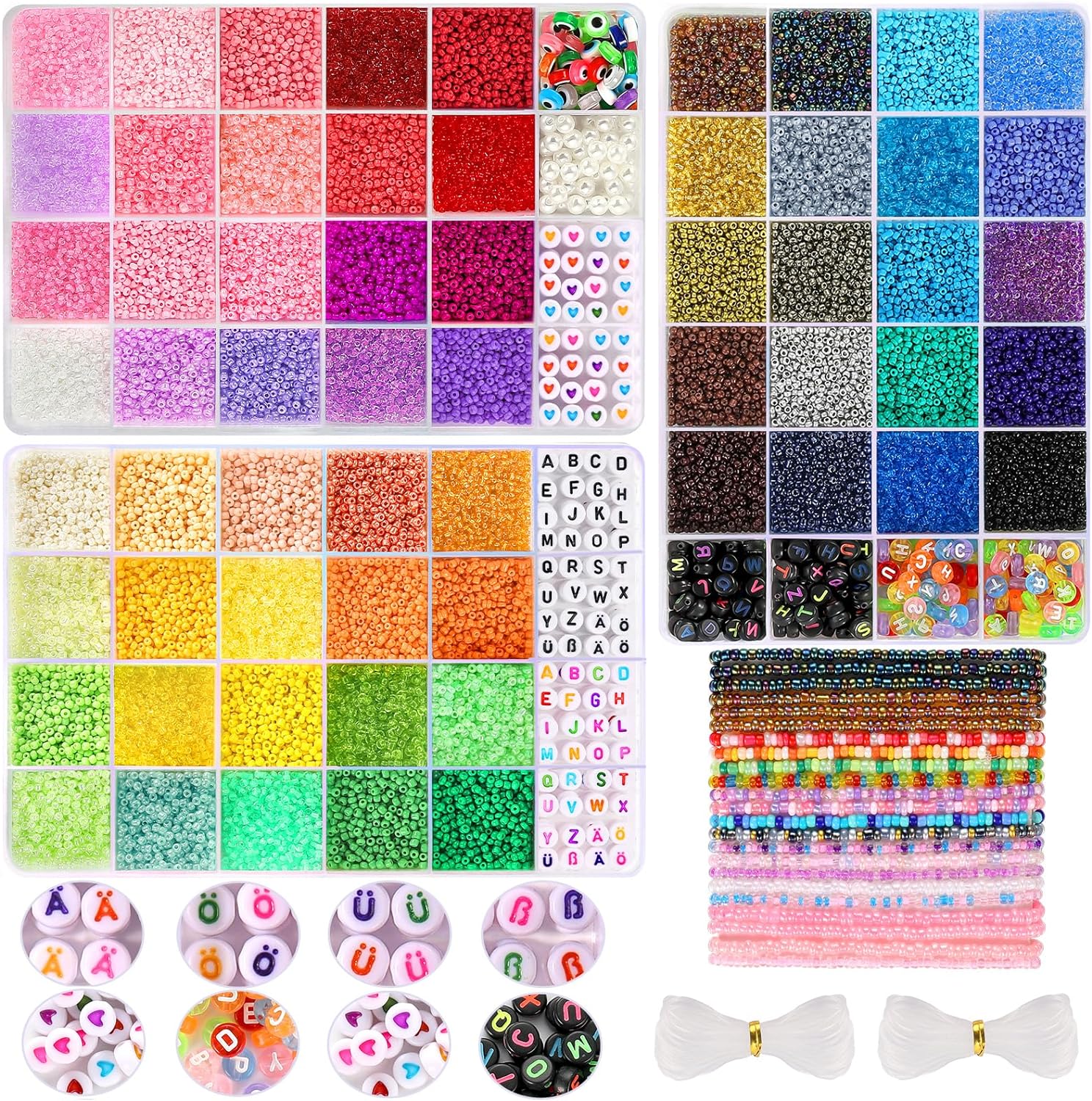 Funtopia Glass Beads for Jewelry Making, 60 Colors 36600pcs+ Small Seed Beads fo...