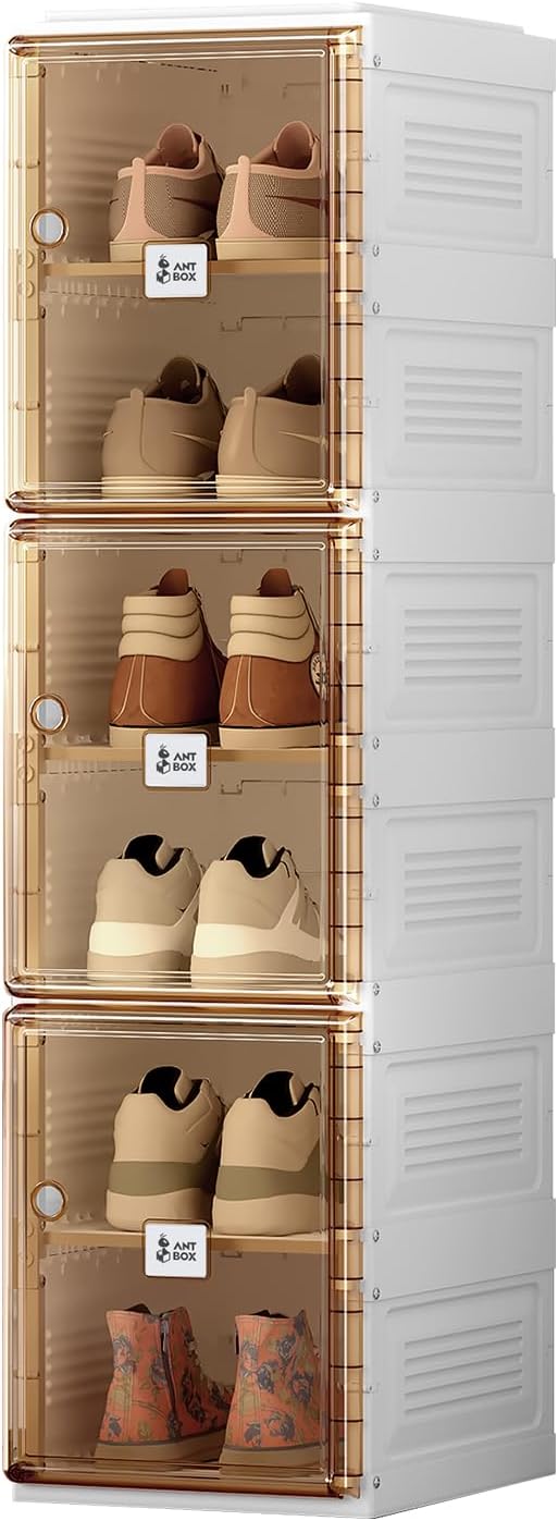 Shoe Organizer Storage Box, Portable Folding Shoe Rack for Closet with Magnetic...
