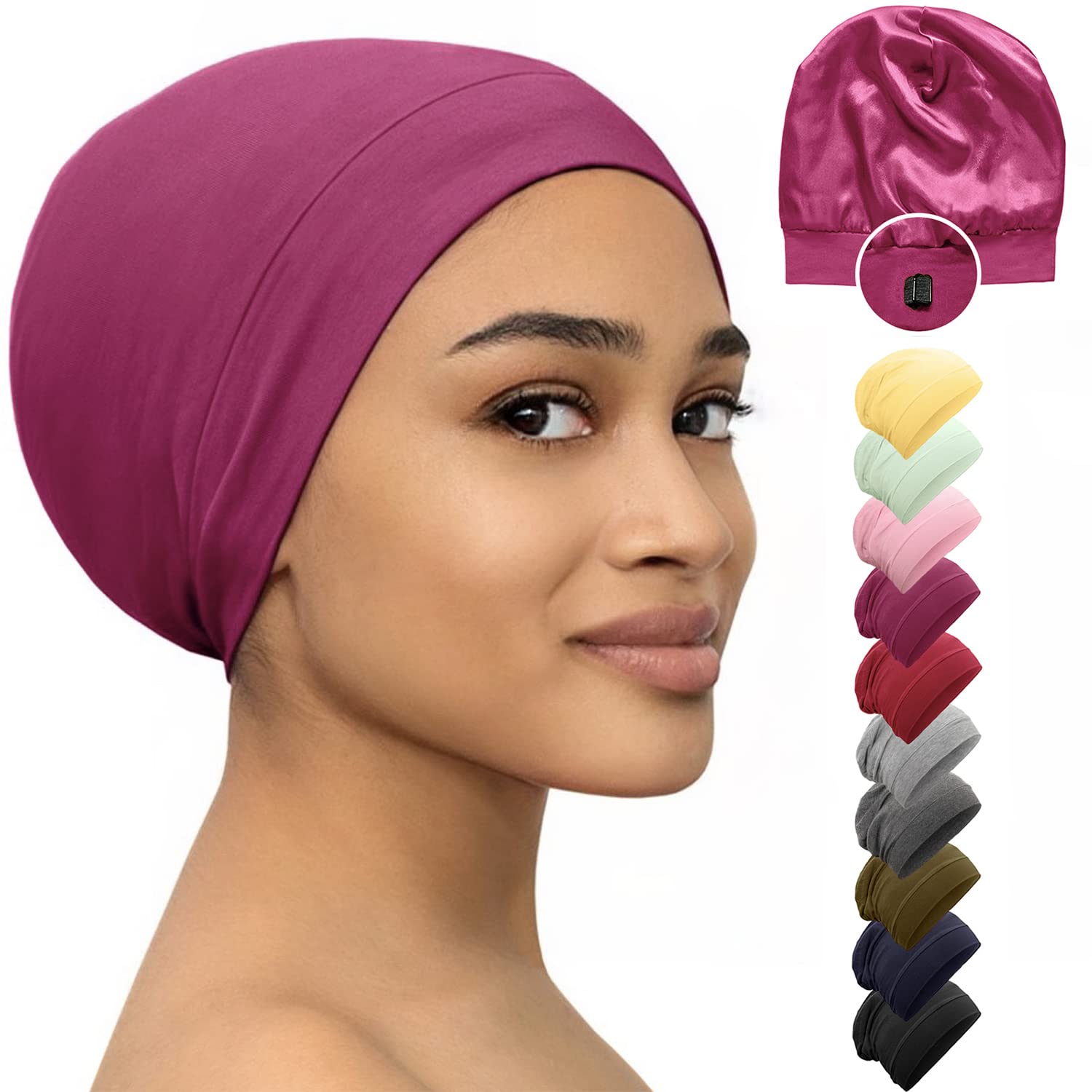 CAPLORD Silk Satin Bonnet Hair Cover Sleep Cap for Sleeping Beanie Hat Adjustabl...
