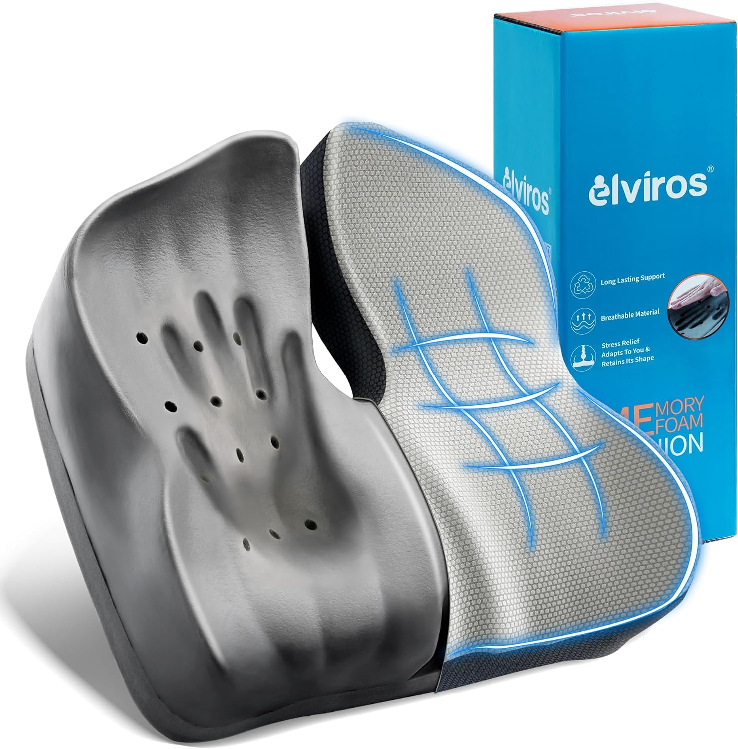 Elviros Seat Cushion for Office Chair, Adjustable Memory Foam Cushion for Coccyx...