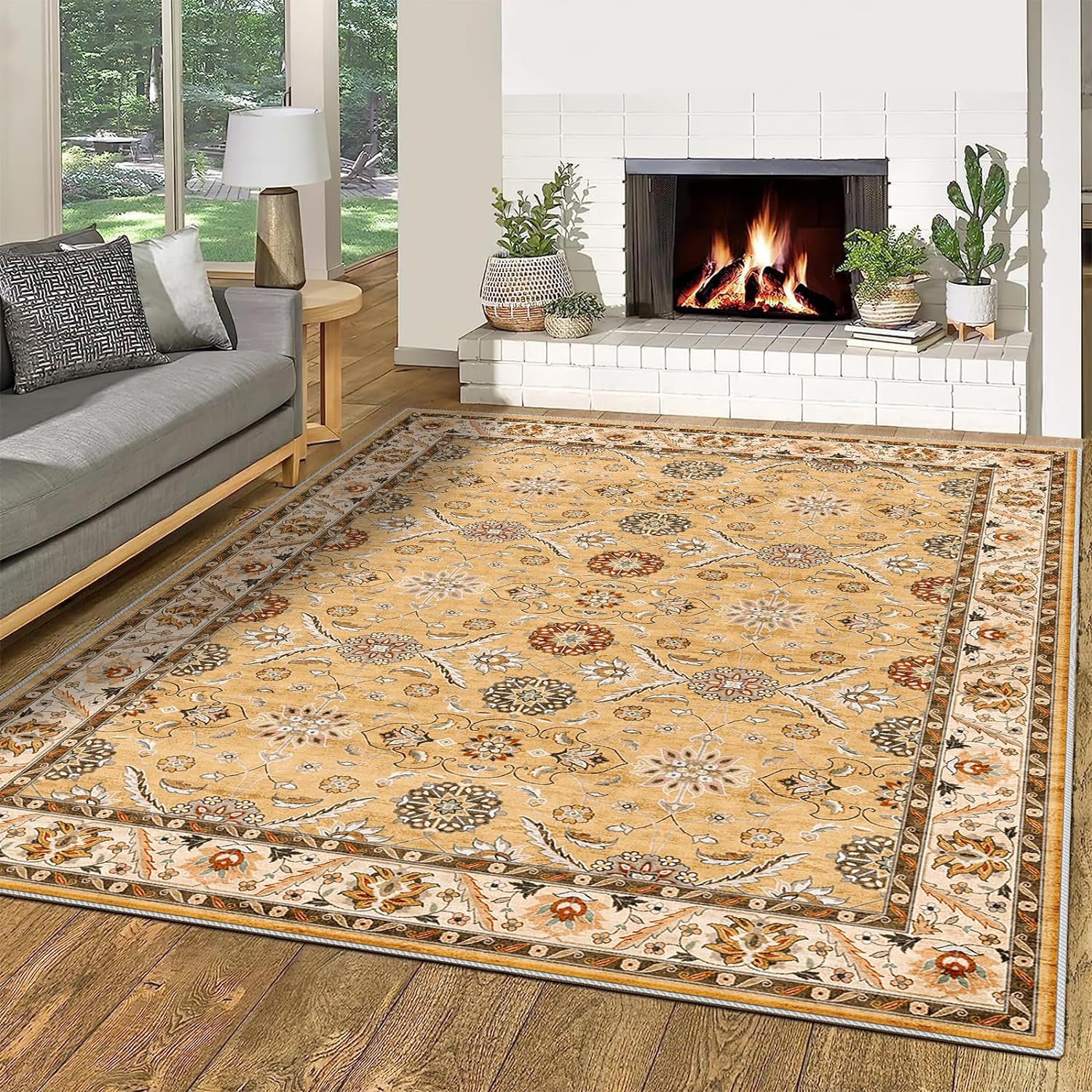 Washable Living Room Area Rug - 8x10 Large Bedroom Rug Distressed Oriental Non-S...