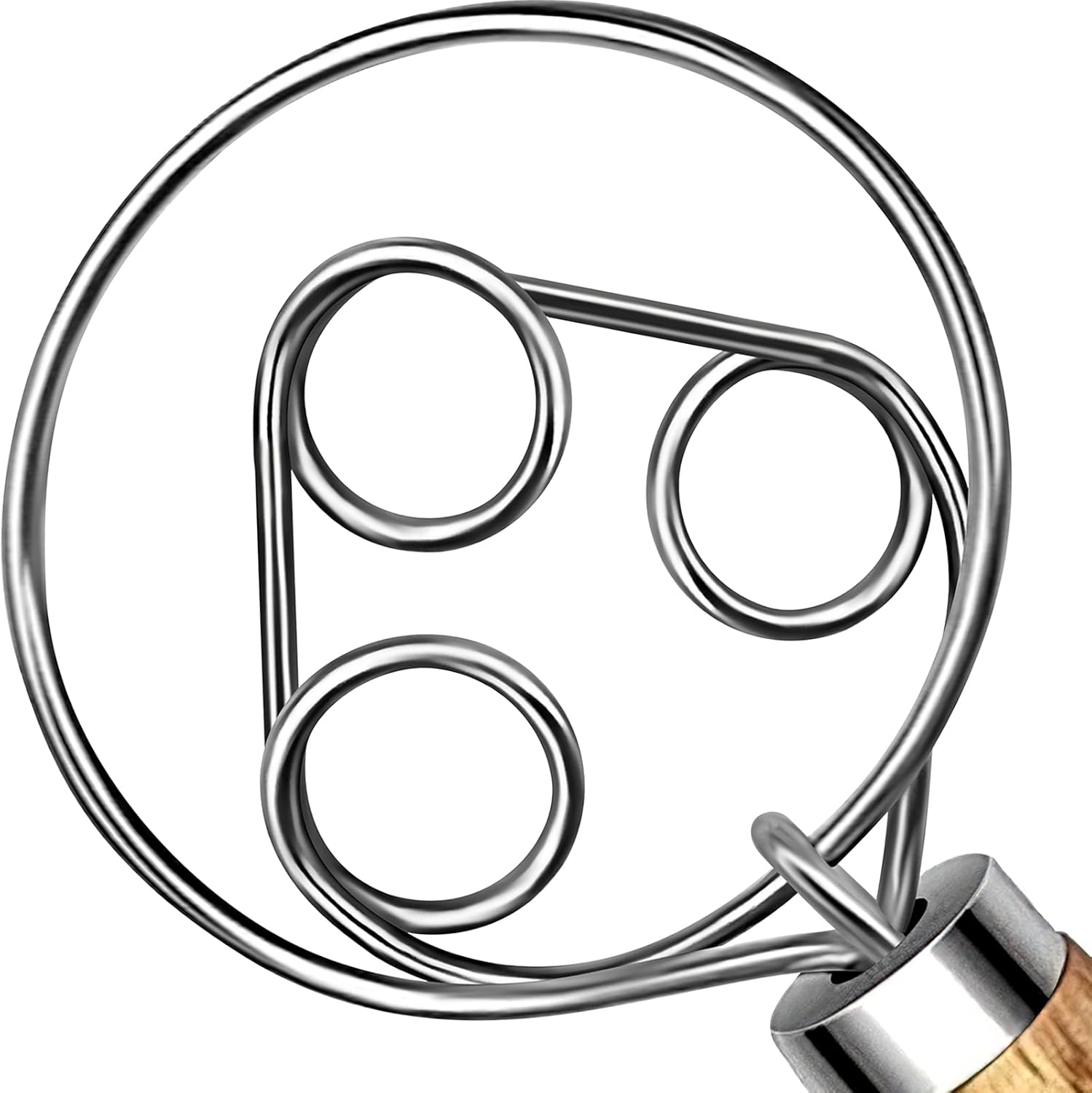 Danish Dough Whisk Stainless Steel Hook Dutch Style Bread Dough Hand Mixer Woode...