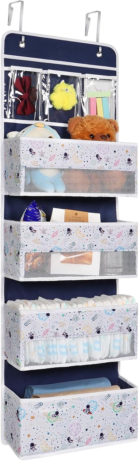 Univivi Over Door Organizer 5-Shelf Nursery Door Hanging Storage Closet with 4 L...
