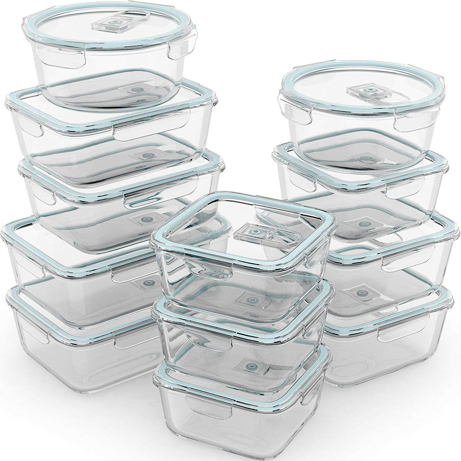 24 Pc Airtight Glass Food Storage Containers - Glass Meal Prep Containers - Free...
