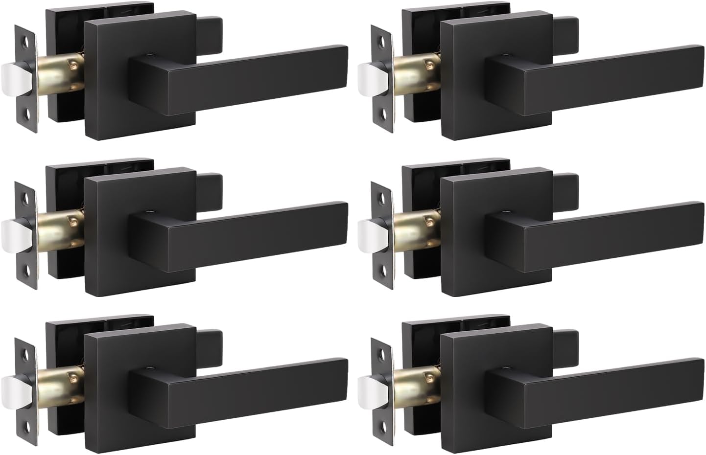 KNOBWELL 6 Pack Black Interior Door Handles for Left or Right Handing Passage Fu...