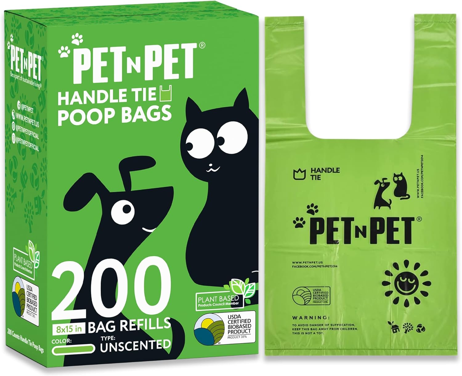 PET N PET Dog Poo Bags with Easy-tie Handles, Unscented Leak Proof Dog Bags for...