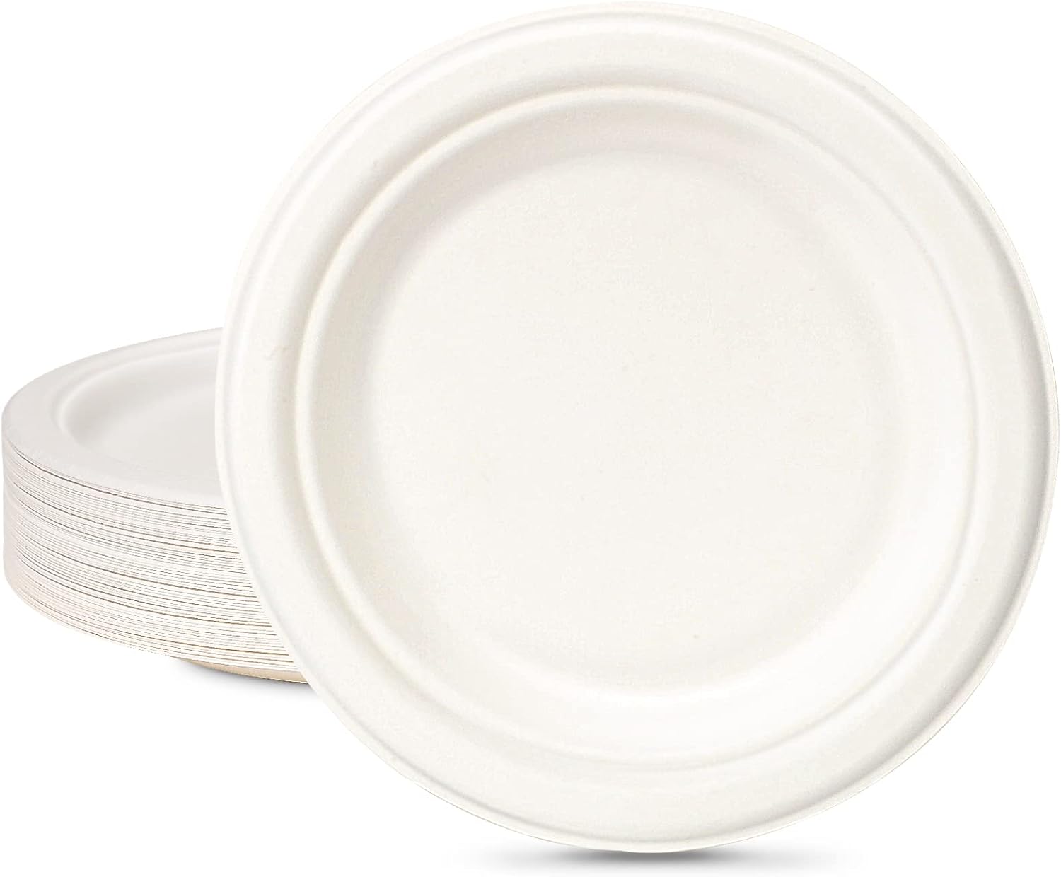 greensight Rigid Disposable Paper White Plates 100 Pack 7 inch - Eco-Friendly, S...