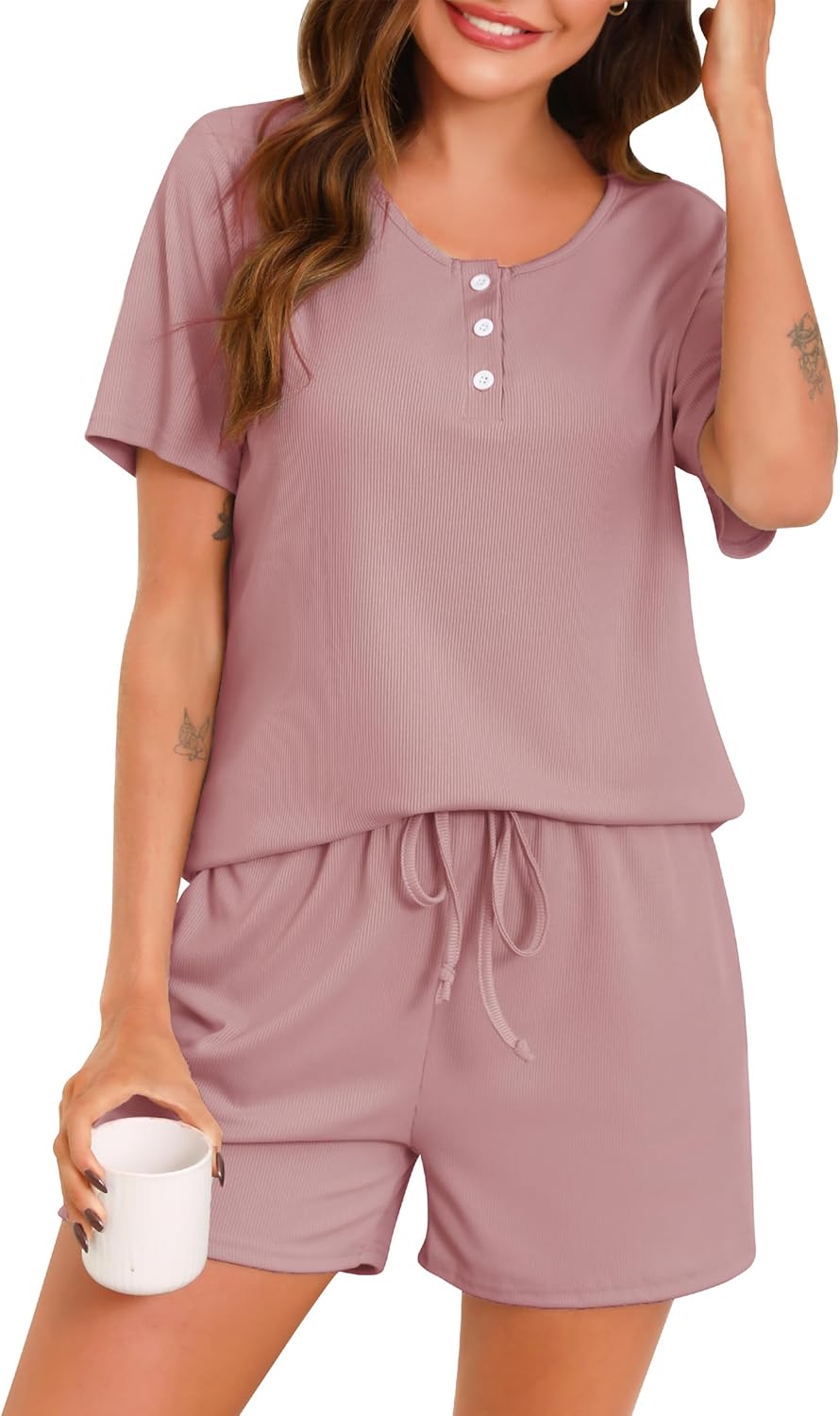 Wikoan Women's Pyjamas Set,Summer Pj's Sets for Women V-Neck 2 Piece Top and Sho...